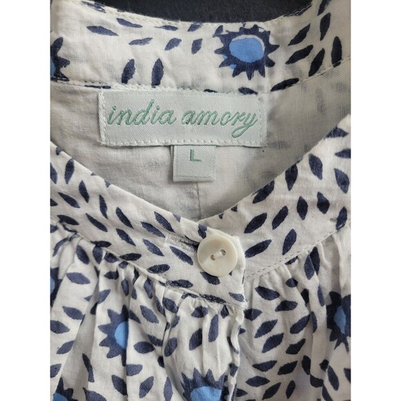 Julia Amory Size Large 100% Cotton Blue White Maxi Dress Prairie Spring Summer - Picture 3 of 11